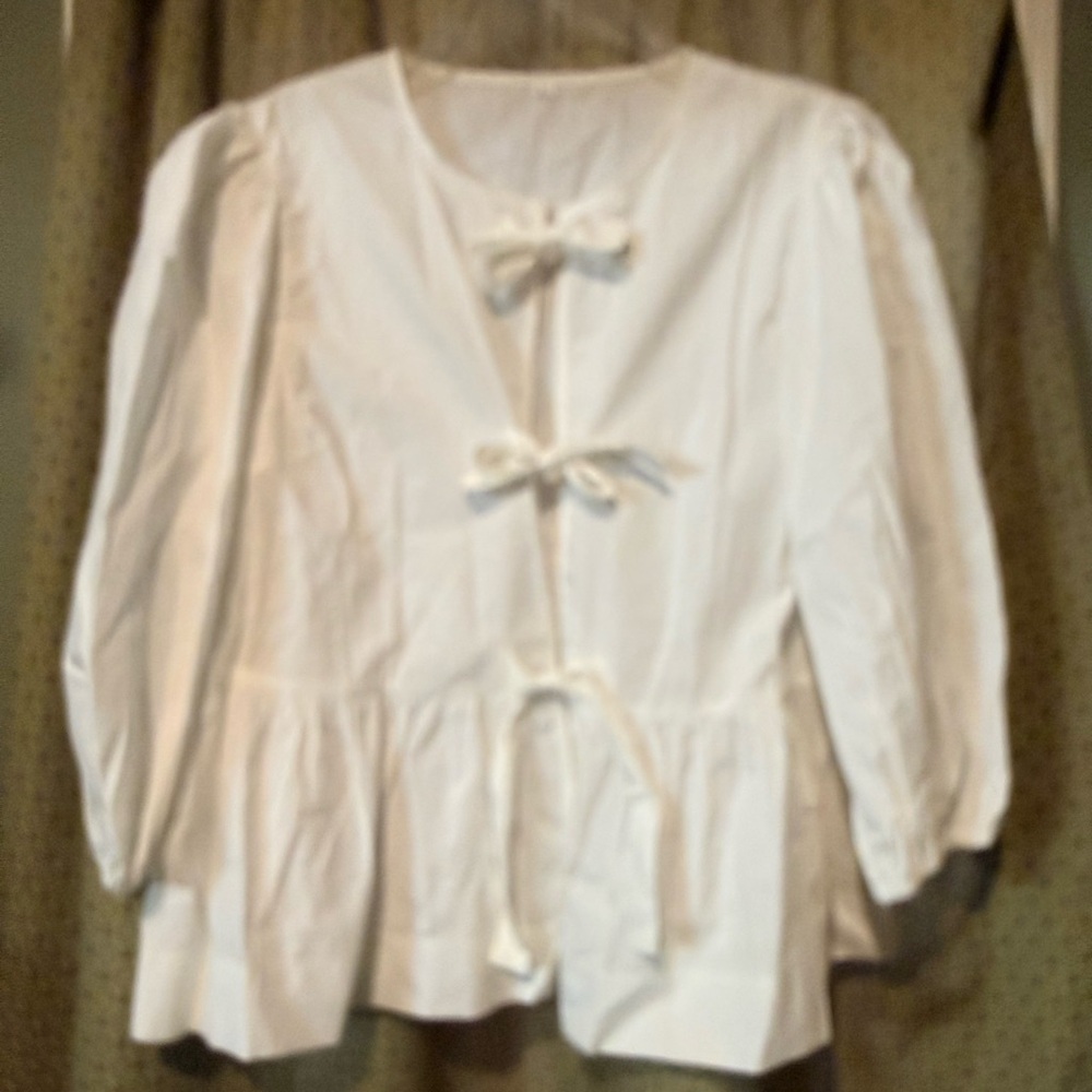 White Peasant Blouse with Tie Fronts